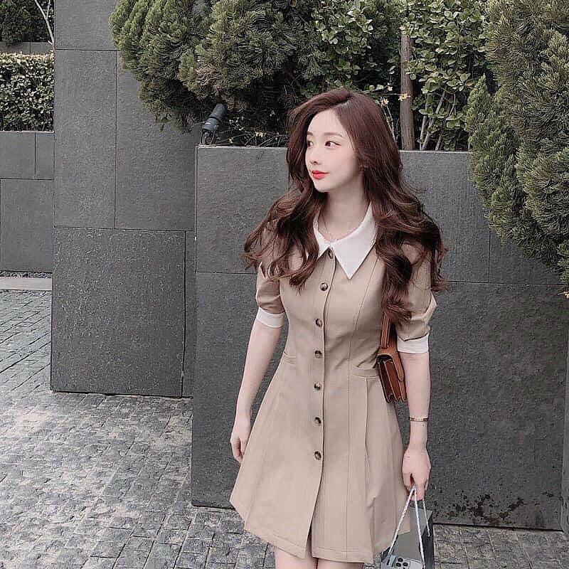 Đầm Công Sở Cổ Bẻ Phối Nút Dạo Phố Cực Xinh BY8332