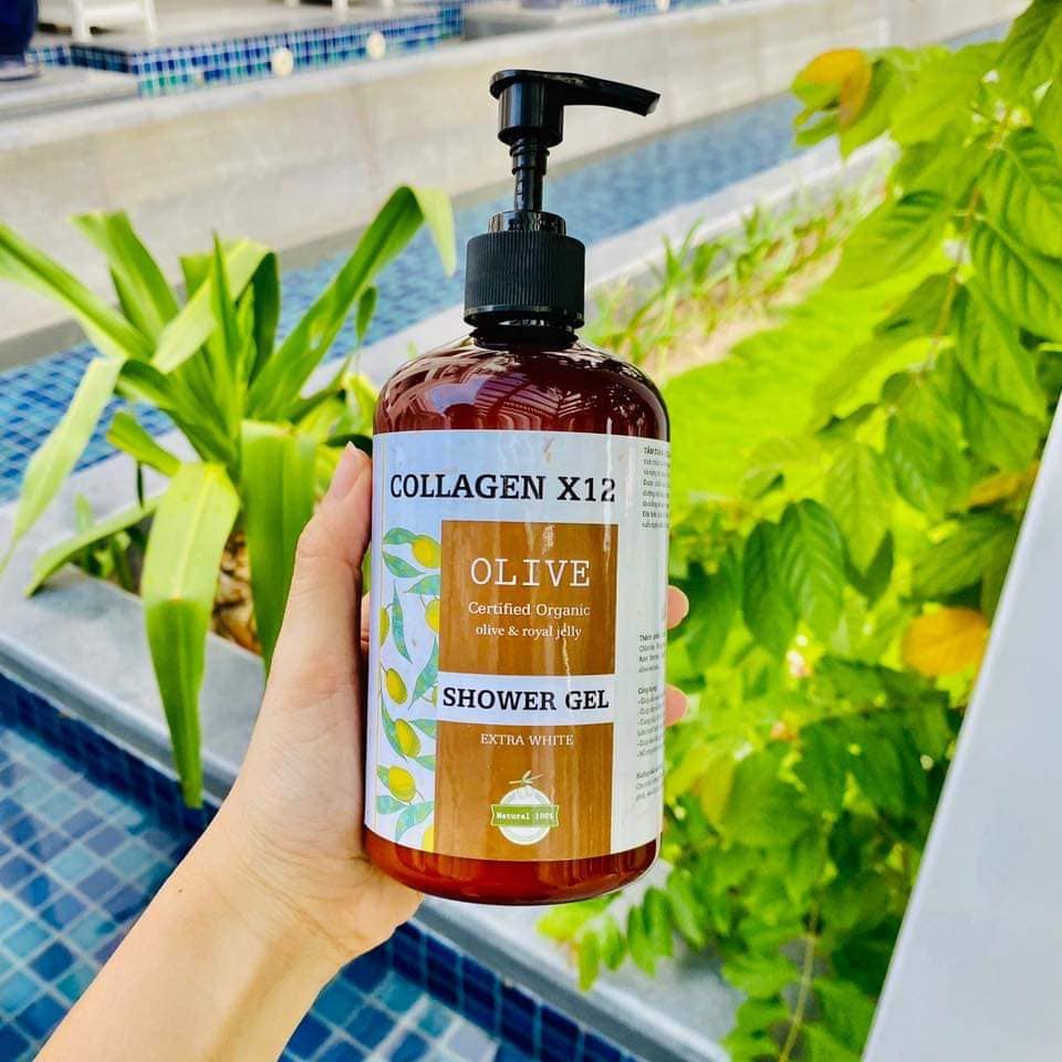 Sữa tắm truyền trắng da collagen x12 chiết xuất olive, sữa tắm trắng da, cấp ẩm cho da mềm mịn