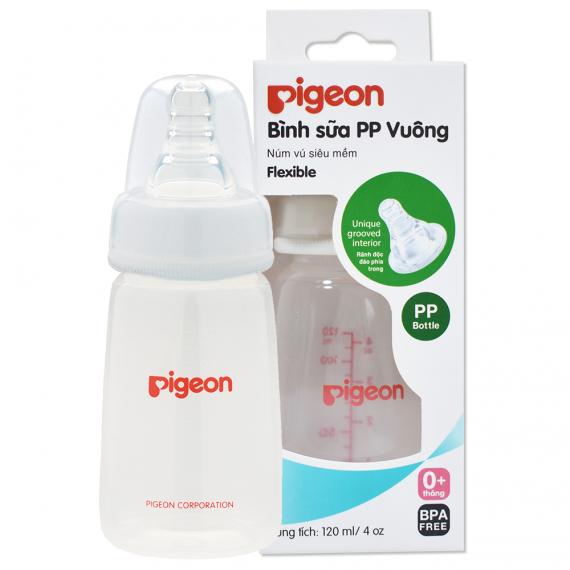 [FreeShipMAX] Bình sữa cổ hẹp Pigeon nhựa PP đáy vuông cao cấp 120ml - bình sữa cổ thường Pigeon đáy vuông - binh sua co nho cho be