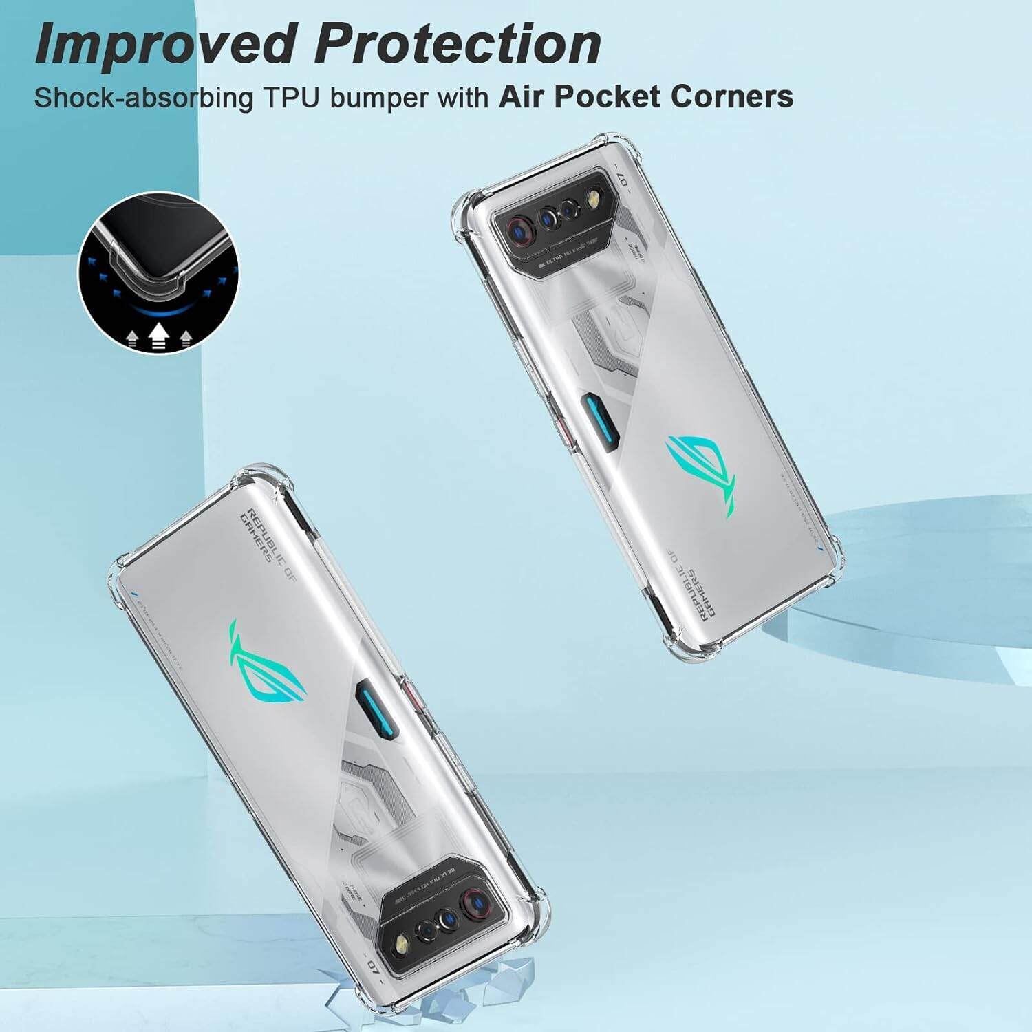 lthmy for Asus ROG Phone 7 / 7 Ultimate Transparent Soft Gel TPU Reinforced Corners Cushion Bumper Shockproof Drop Protection Case Cover.