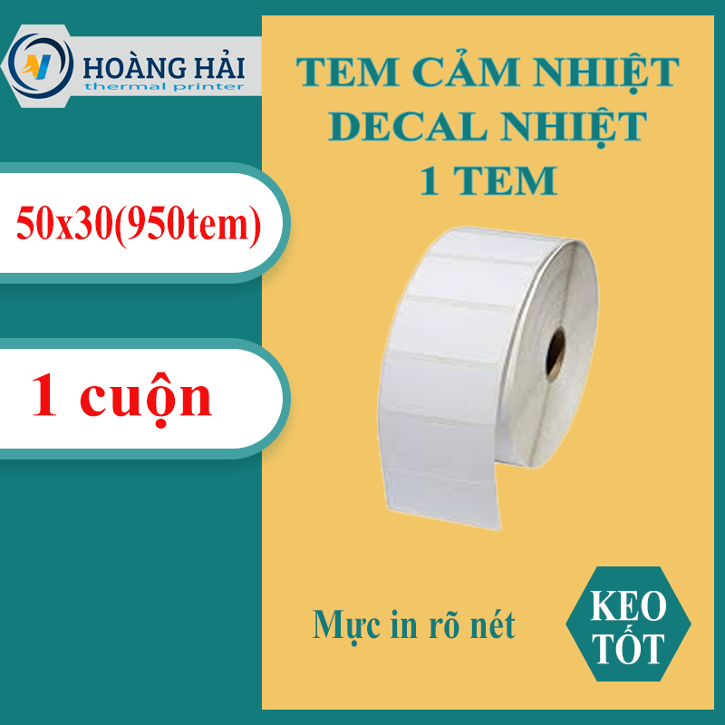 Decal (50x30mm) nhiệt - Tem trà sữa - Giấy in mã vạch 1 tem (900 Tem)