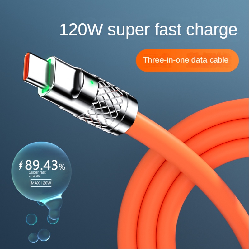 Dây Cáp Sạc Nhanh 6A 120W 3 Trong 1 Cho IPhone Micro Usb Type C