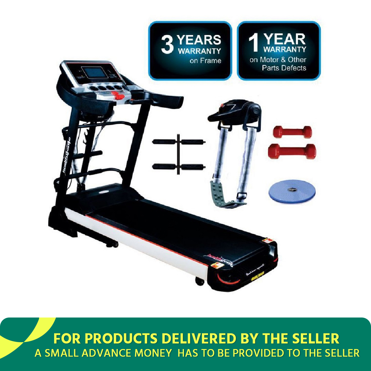 x510G Motorized treadmill 2.50hp with free massager - Walking Stick - 5in1 function, machine weight 58kg ,maximum user capacity 125 kg