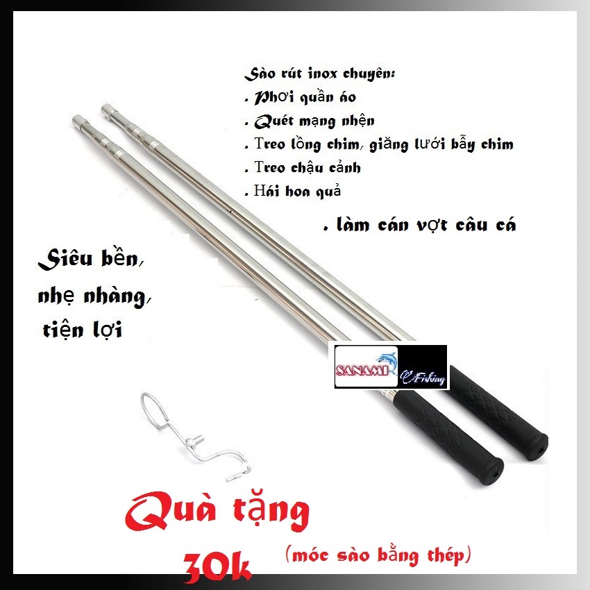 [Hàng Loại 1] sào rút inox sào phơi đồ inox thanh lý cán vợt câu cá sào chim inox 304 Đồ Câu DHS - chuyên phơi quần áo, treo lồng chim, quét mạng nhện, hái hoa quả, rất tiện lợi