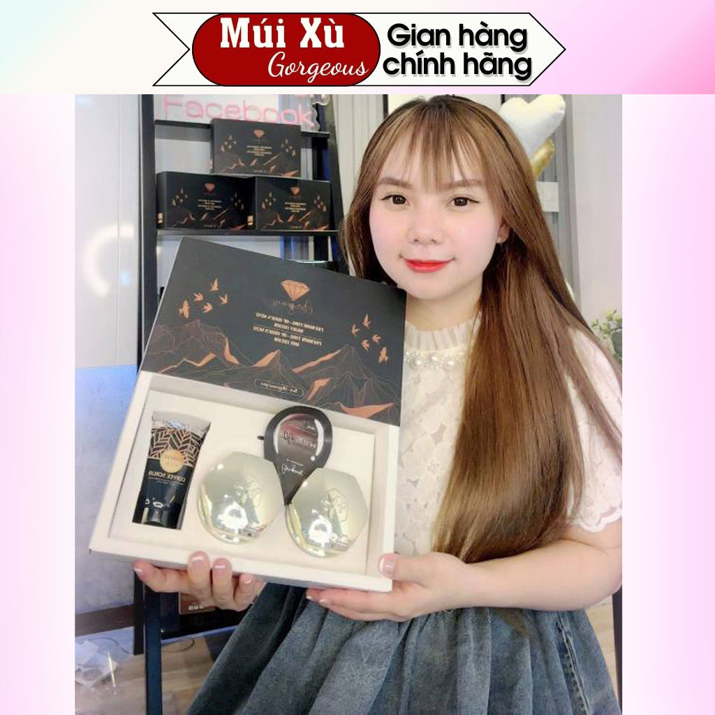 Combo kim cương kem yến ngày đêm múi xù gorgeous dưỡng trắng da mặt