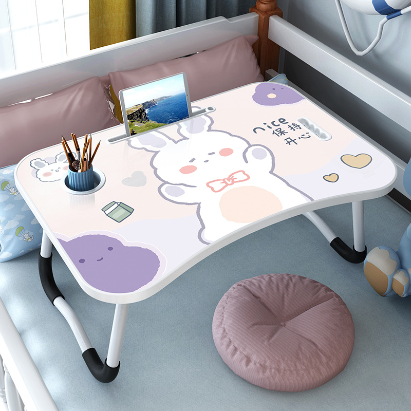 Foldable desk on the bed, student dormitory, learning computer desk, multifunctional and simple cartoon small table, bedroom