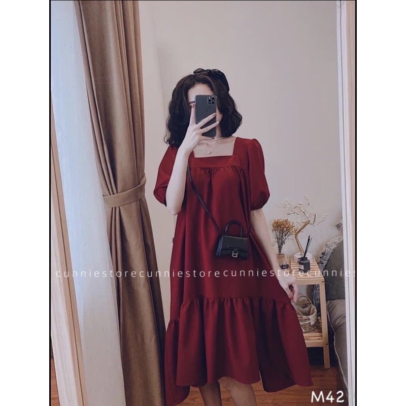 Váy bầu đuôi cá cổ vuông chất liệu đũi lụa M03