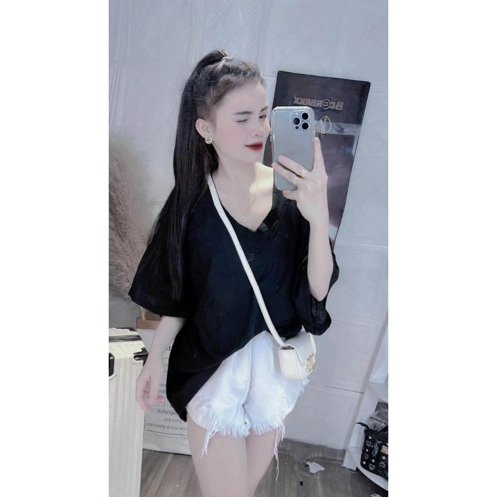 Áo Phông Cổ Tim Chất Cotton Giấy Siêu Mềm Mát