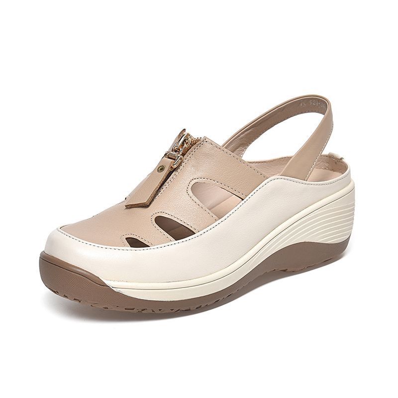 Sandals Women's Summer Hollow Breathable Soft Sole Sandals Wedge Leather Women's Shoes