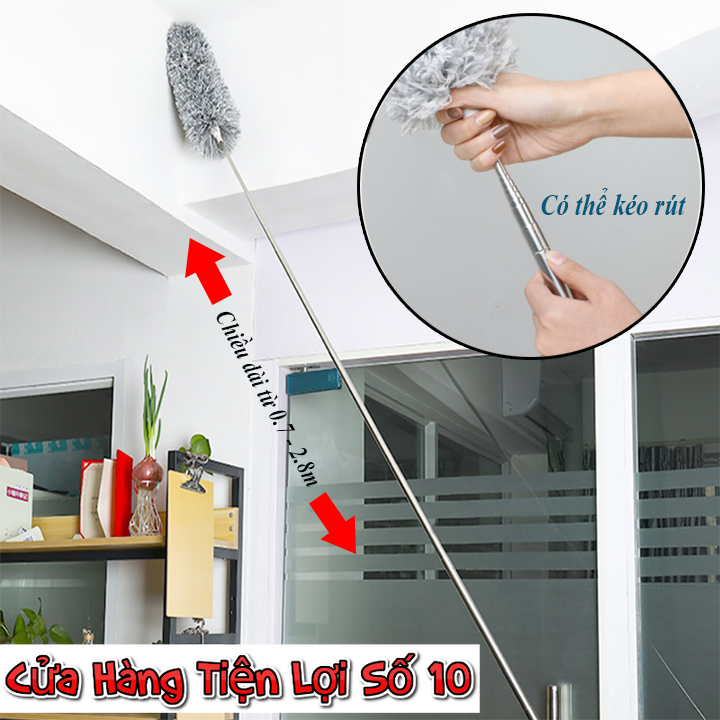 Chổi quét trần gấp gọn, lau bụi, quét trần nhà thông minh, kích thước 70cm - 2m8