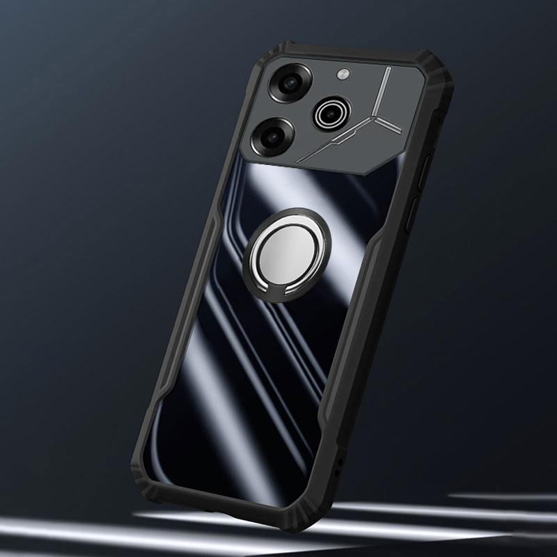 For Tecno Pova 6 NEO case Hard Clear Transparent Shockproof Armor Car Adsorb Holder Ring For Tecno Pova 6 Pro Back cover Phone Cases.