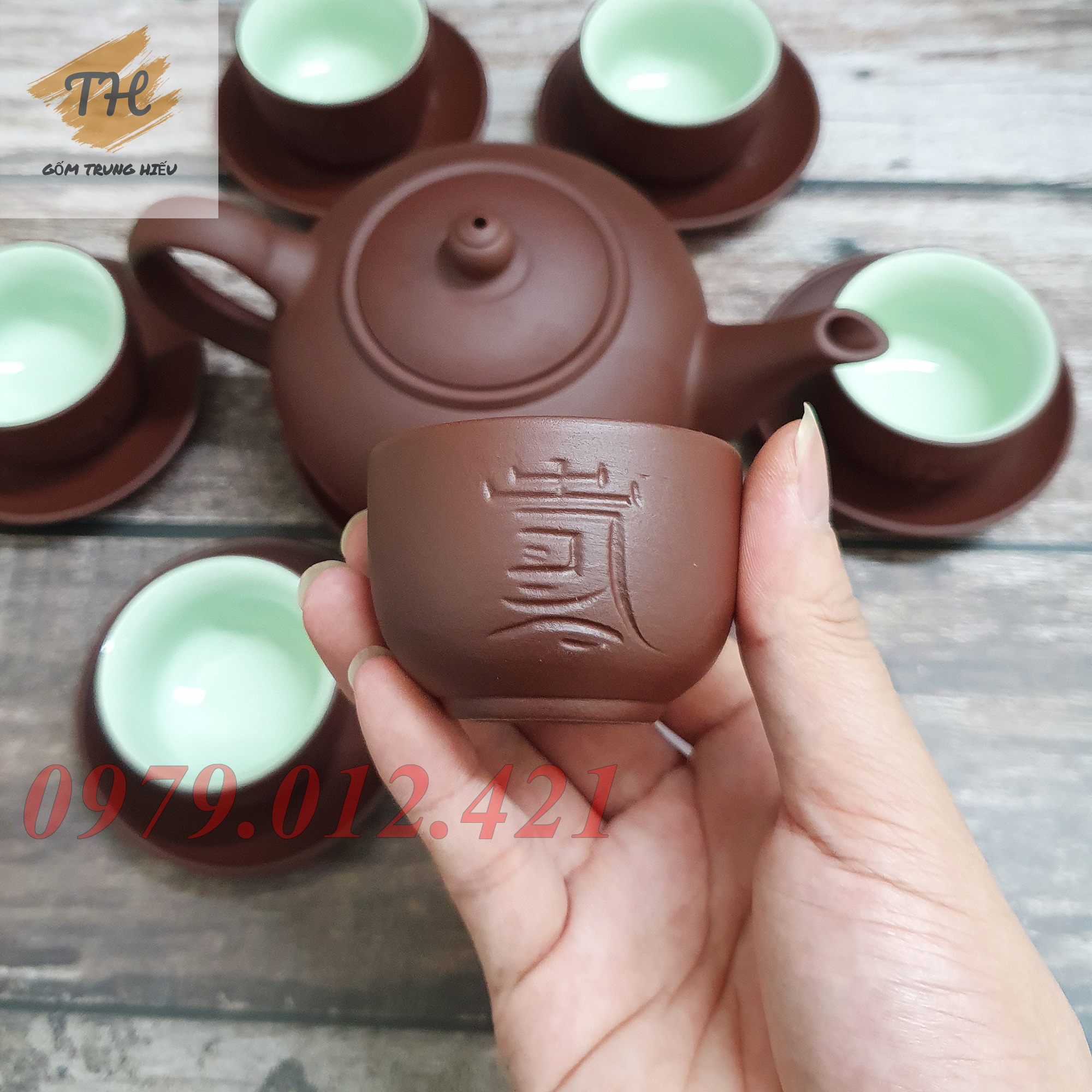 Bộ ấm chén tử sa bát tràng Phúc Lộc Thọ dung tích 400ml