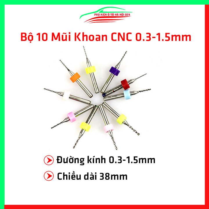 Bộ 10 mũi khoan CNC hợp kim cứng cao cấp độ chính xác cao đường kính mũi 0.3-1.5mm