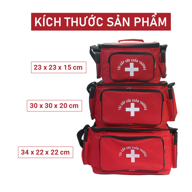 Túi cứu thương cao cấp màu đỏ đúng chuẩn Bộ Y Tế đủ size S/M/L sản xuất tại Việt Nam