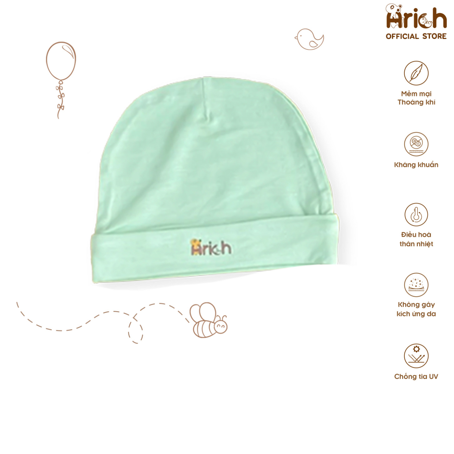 Mũ sơ sinh Arich họa tiết cho bé yêu