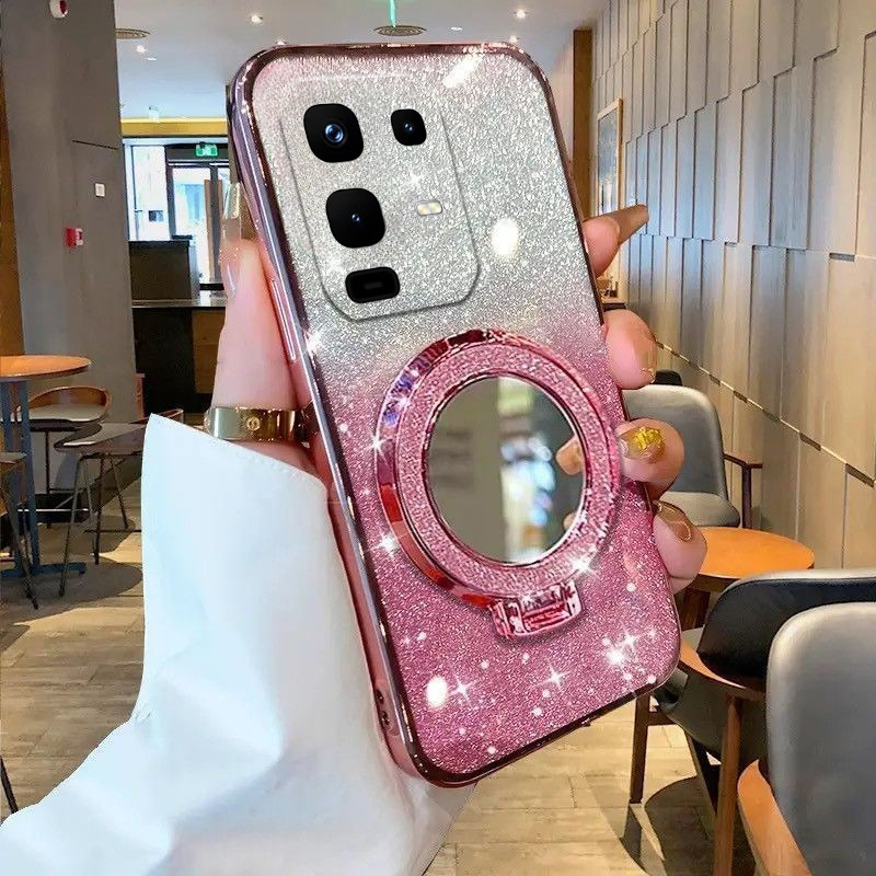 New Phone case infinix Note50 Pro Back cover with Makeup Mirror Holder Stand Luxury Shiny Gradient Plating Glitter Slim For infinix Note 50 Pro + case.