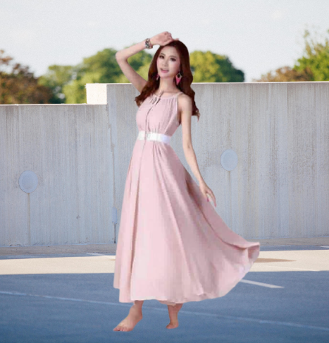 Female Korean Style Elegant Dress Skirts Chiffon Sleeveless Waist
