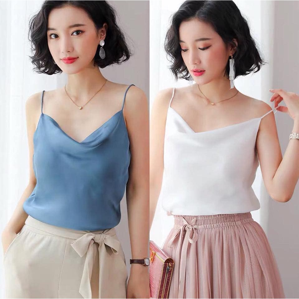 Áo 2 dây cổ đổ trước, chất lụa nhẹ, mịn, mát