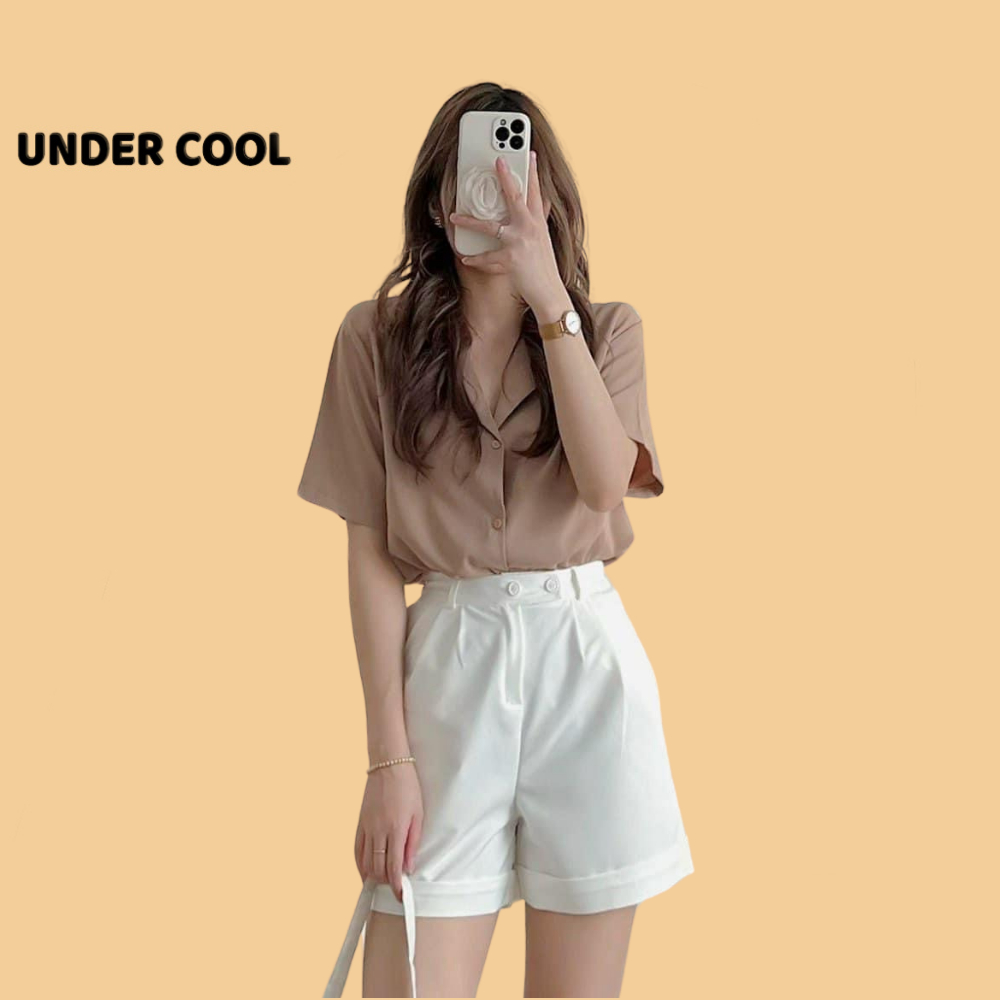 Quần short nữ 2 khuy cạp cao undercool gập gấu chất tuyết mưa 3 màu