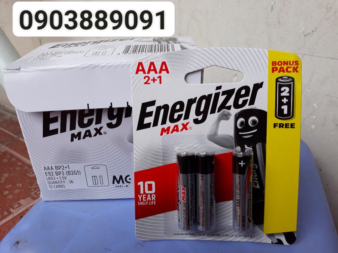 Vỉ 3 viên pin đũa AAA 1.5V Energizer MAX Alkaline chính hãng dùng cho máy đo huyết áp, remote