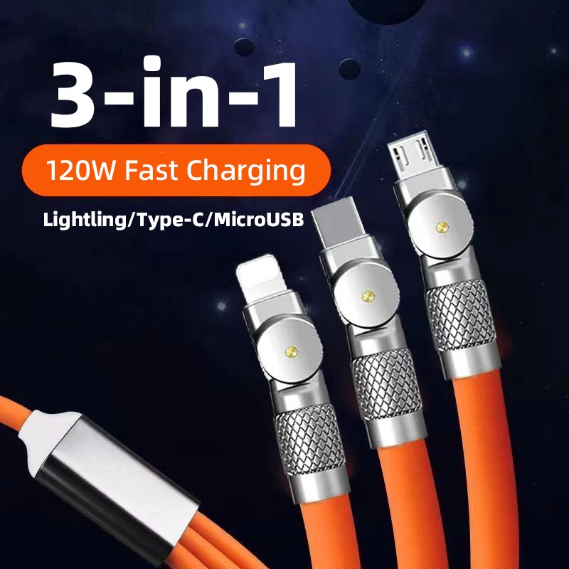 sanhe 120W 3 In 1 Fast Charging Cable for Game Charger Data Cable Liquid Silicone USB Line