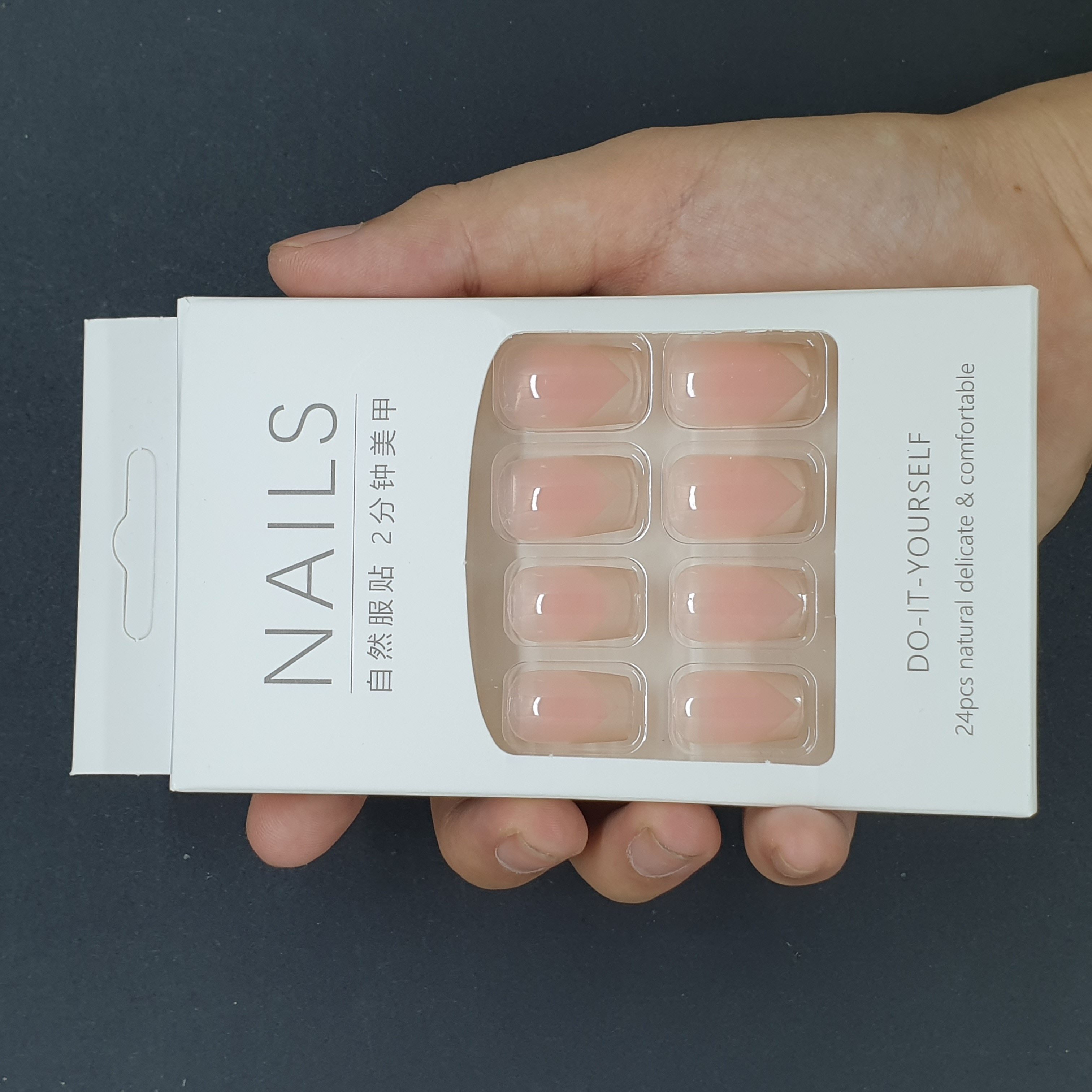 Bộ 24 móng tay giả nailbox màu tự nhiên viền trắng xéo 💖💖 SẴN KEO DÁN 💖💖