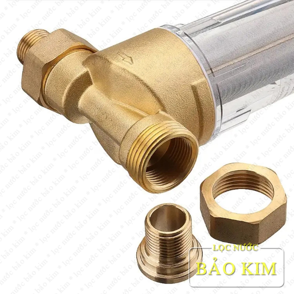 Công suất lọc 3.500L/h | Bộ lọc nước thô đầu nguồn ren đồng | xử lý nước dùng trong sinh hoạt | lõi sợi Inox | vào - ra ren ngoài 27mm