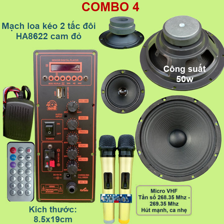Mạch loa kéo 2 tấc đôi HA8622 cam đỏ
