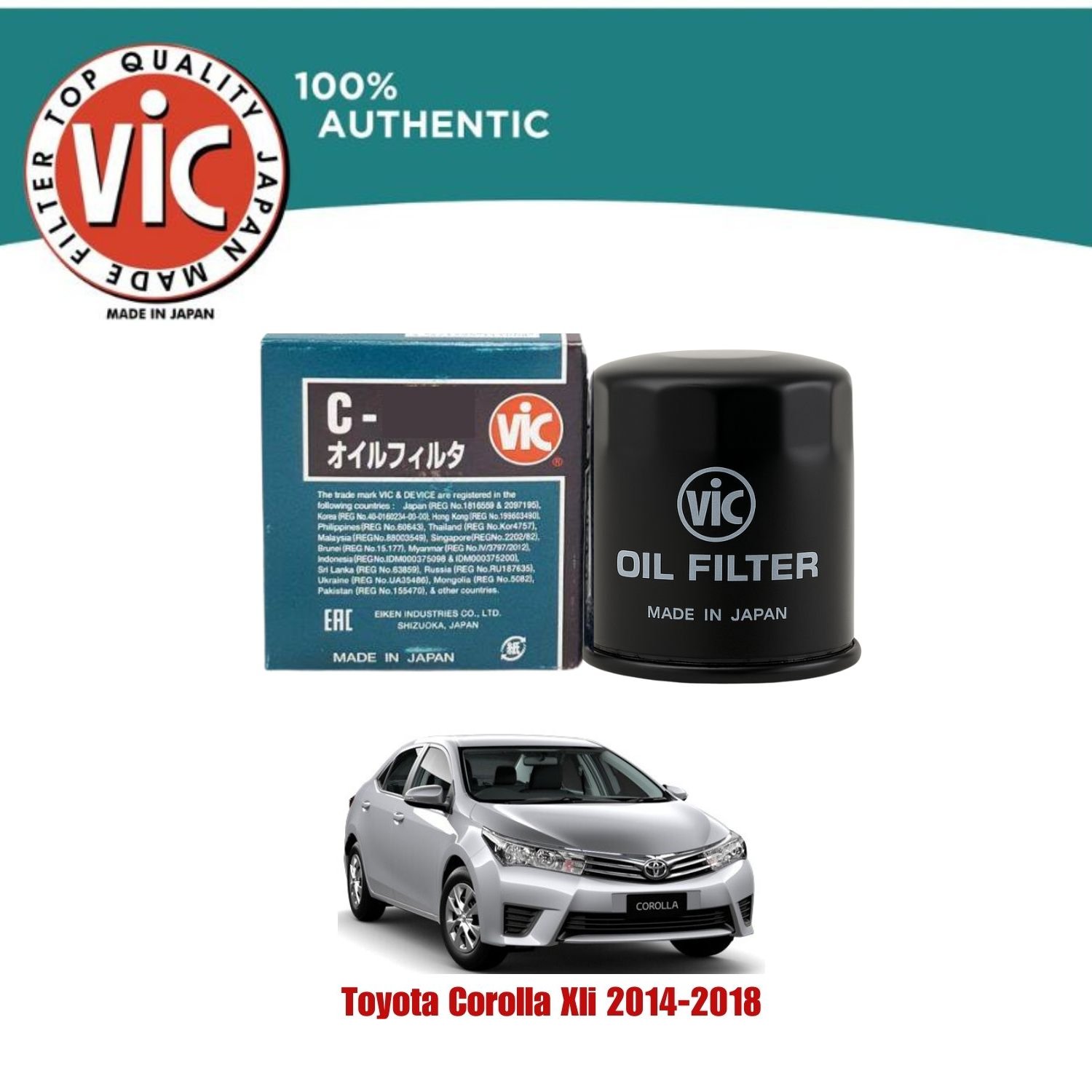 TOYOTA COROLLA XLI 2014-2018 VIC OIL FILTER MADE IN JAPAN