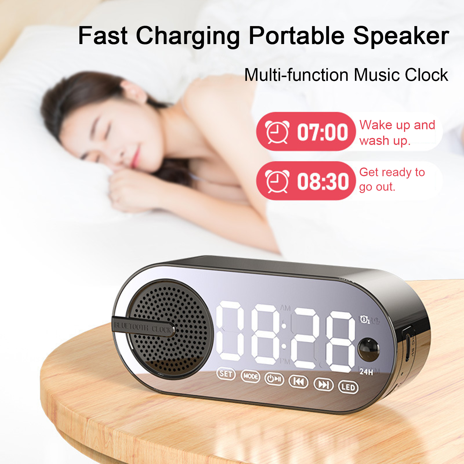 Wireless Speaker with Stereo Structure Speaker with Immersive Sound Experience Portable Wireless Speaker with Mirror Clock Immersive Sound Enhanced Bass Bluetooth 5.0 Speaker