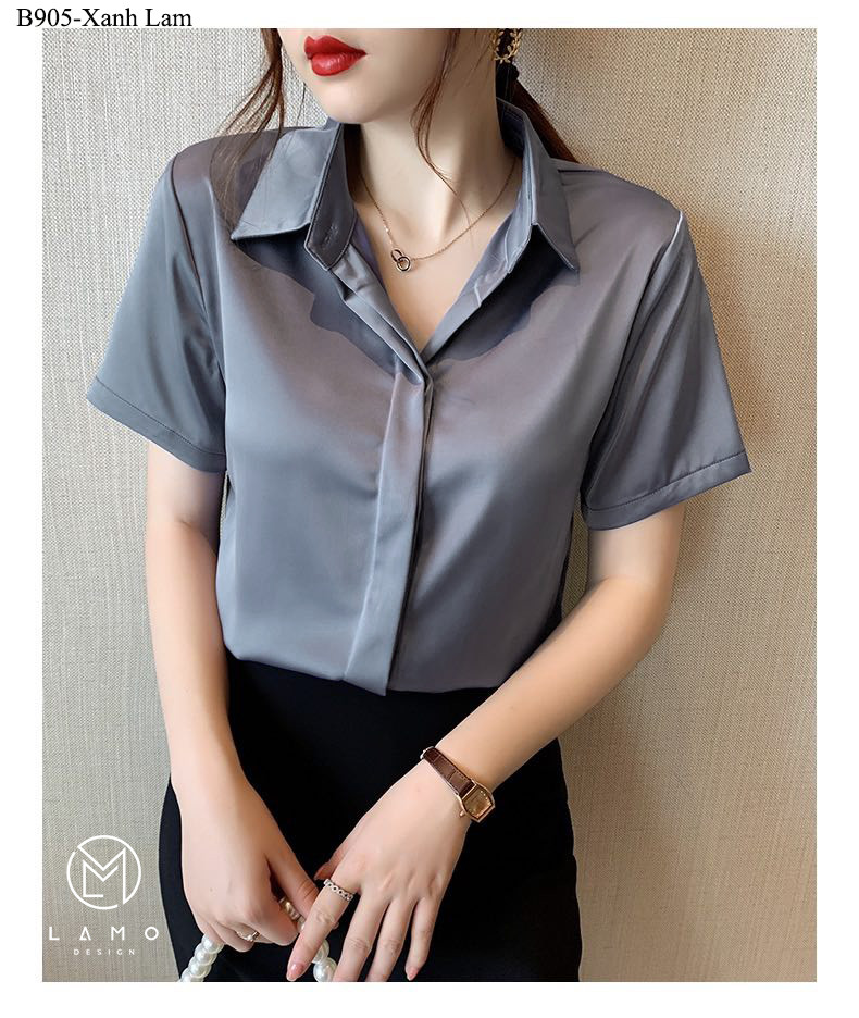 Áo sơ mi công sở nữ lụa ngọc trai nẹp đôi - B905