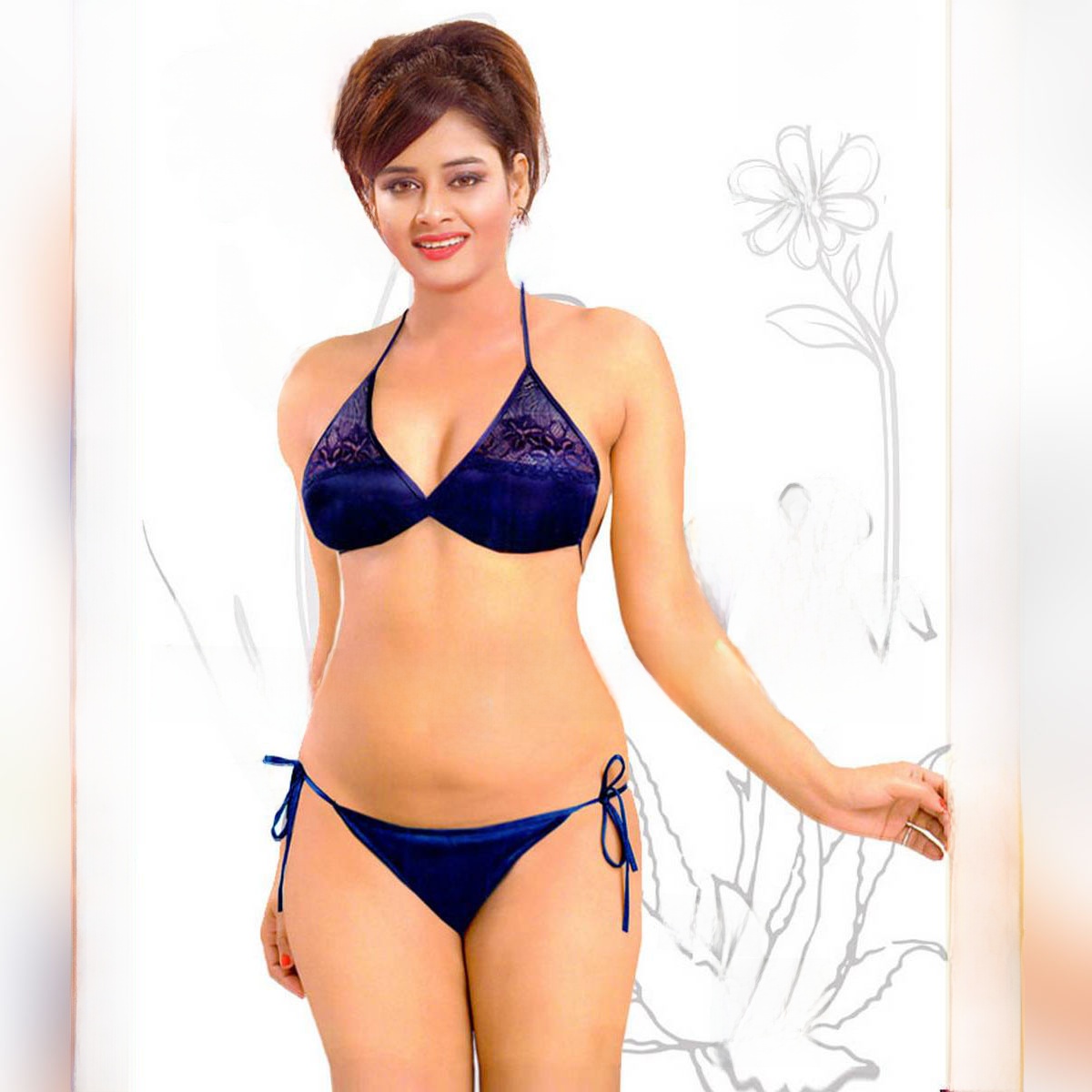 Women's Bikini Set Best Quality Swimwear Bandage Halter Neck Push up Side  Tie High Waist Bottoms