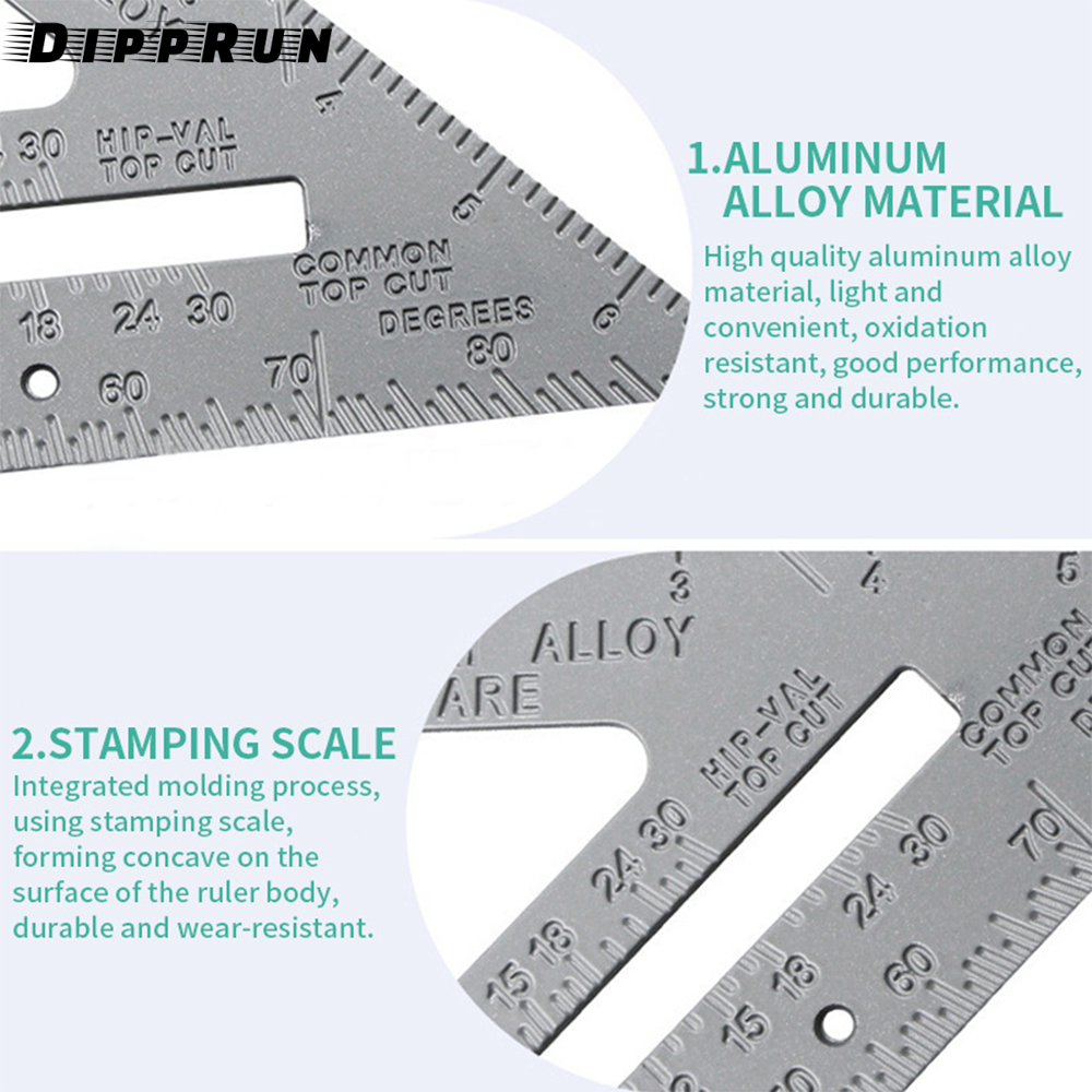 DIPPRUN 7 Inch Imperial Triangle Ruler Rafter Square Protractor Aluminum Alloy Triangle Ruler Layout Tool for Engineer Carpenter