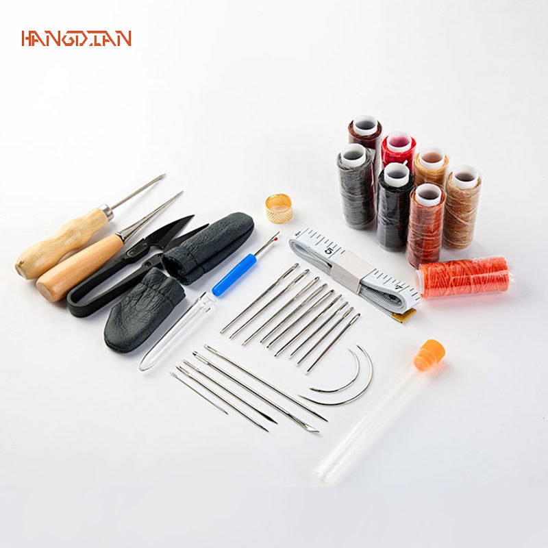 HANGDIAN【Miễn phí vận chuyển】Bộ chỉ khâu 33Pcs may tay Thiết Lập thủ công tự làm Da Hàng Hóa Làm may tay Bộ công cụ may dụng cụ làm đồ da Bộ