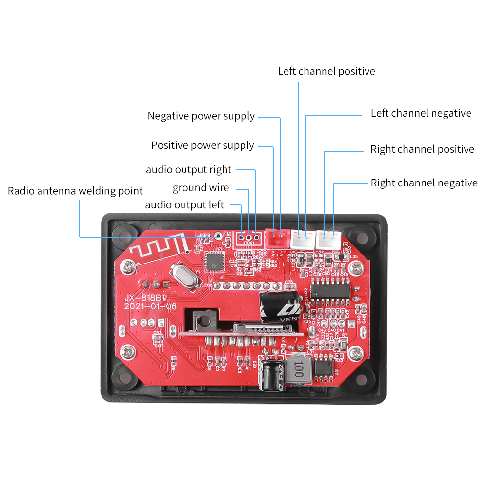 Aitemay 7V-24V Bluetooth 5.0 MP3 Decoder Board MP3 Player USB Module AUX FM Radio Recording with 2x40W Amplifier