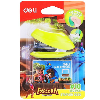 Dập ghim (#10) Deli - Xanh lá/Vàng/Hồng - 12 tờ - 1 chiếc - E0220