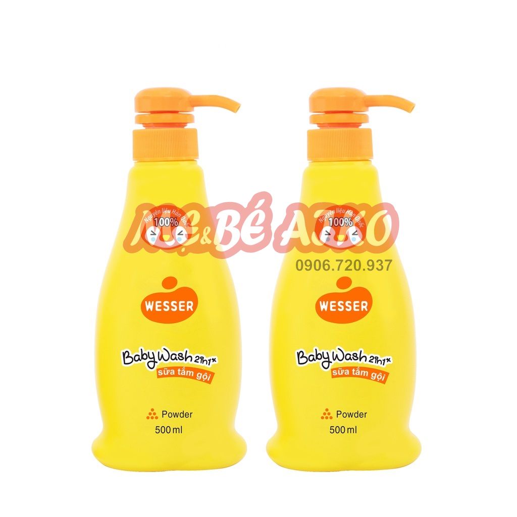 [HCM]Bộ 2 chai sữa tắm gội Wesser 2in1 hương phấn 500ml (Màu cam)