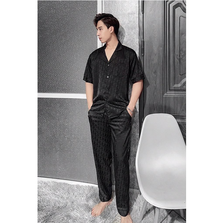 Bộ pyjama áo cộc quần dài chất lụa gấm cao cấp phù hợp cả nam và nữ