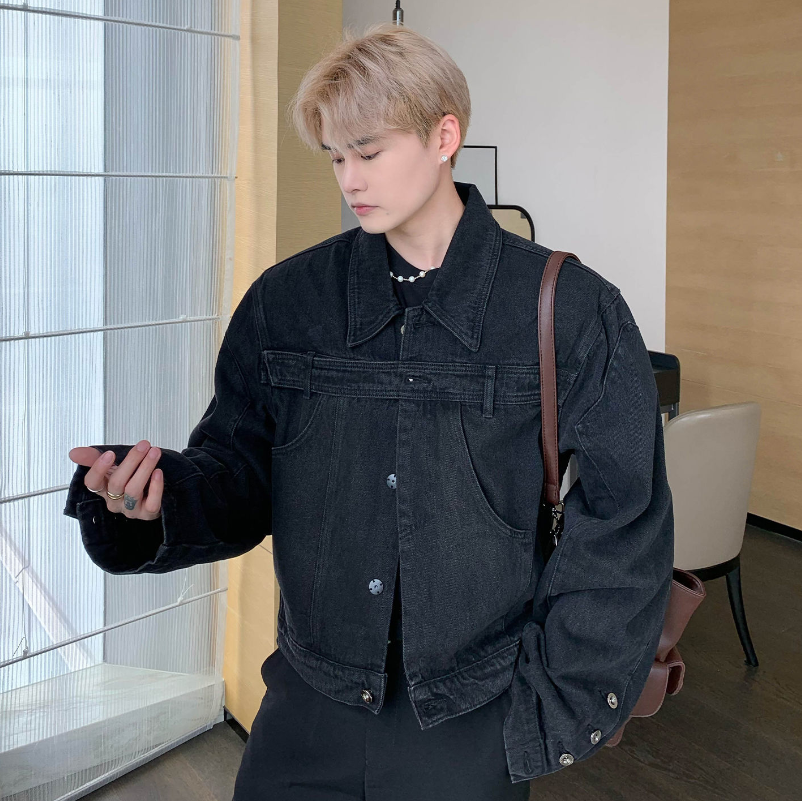 Hanlu Men's fashionable denim jacket lapel jacket handsome motorcycle jacket