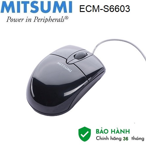 Chuột dây Mitsumi ECM-S6603 Xịn loại nhỏ,dây usb dài 1.7met đen, Chính Hãng