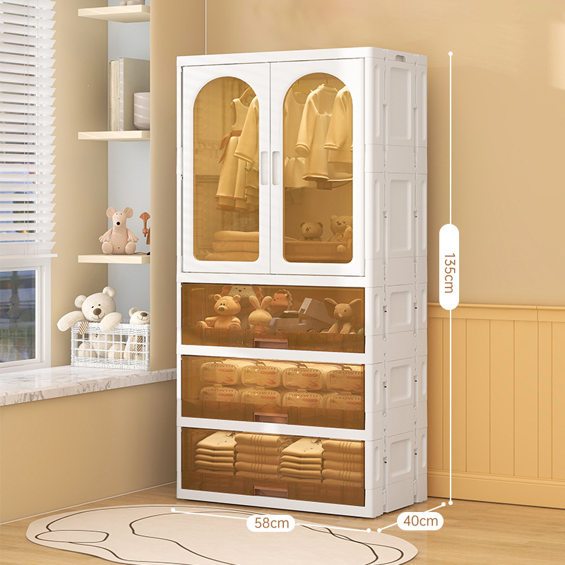 Children's simple wardrobe floor storage cabinet free of installation double door plastic storage cabinet baby door locker