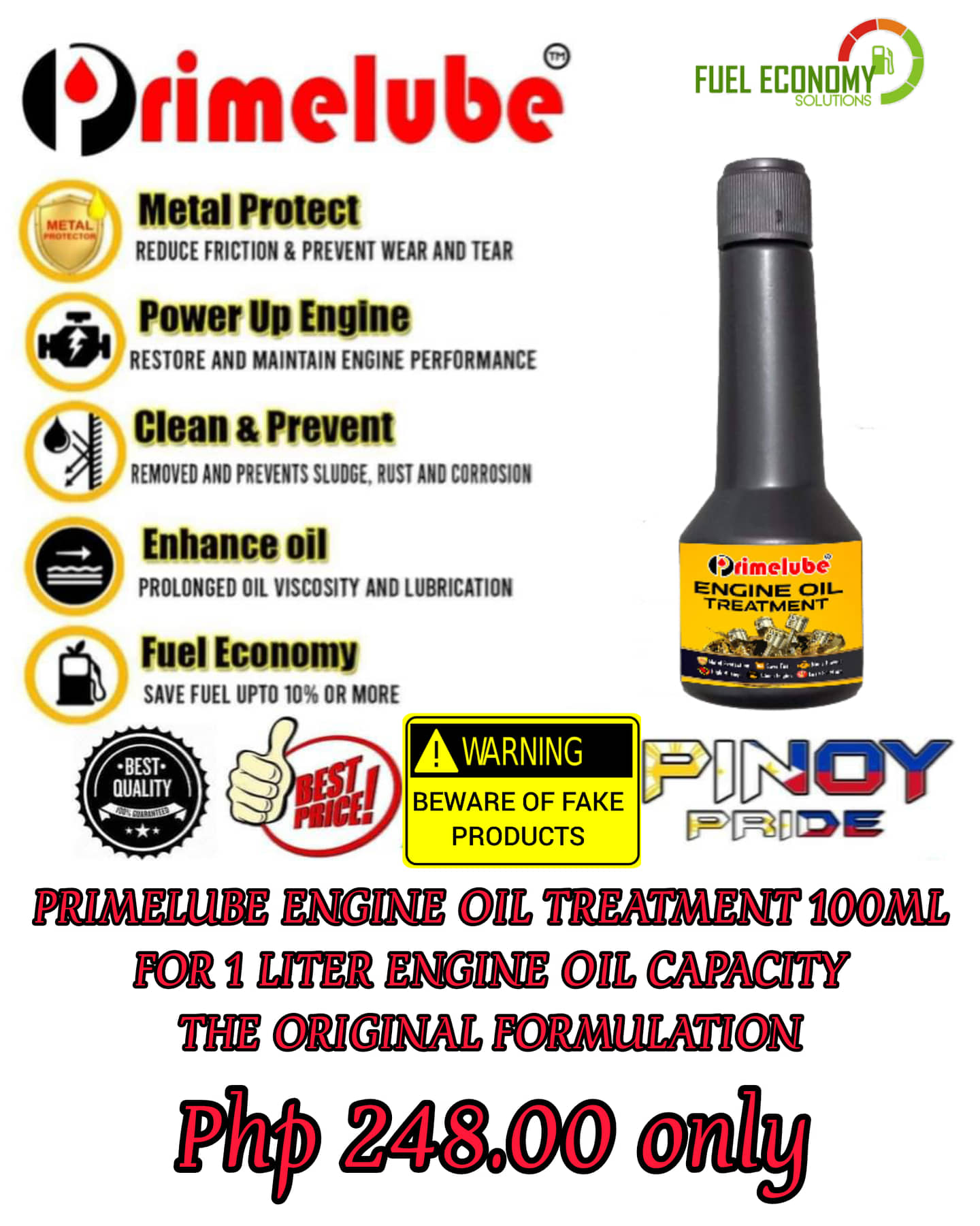 Pinoy PrimeLube Engine Oil Treatment or Engine Oil Additives 100ml Aero