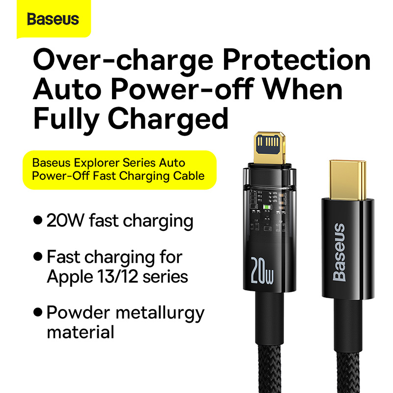 Baseus 1m / 2m PD 20W Tự động ngắt nguồn Cáp Type-C đến iPhone Sạc nhanh cho iPhone 14 Pro 13 12 11 Pro Max iPad Cáp vận chuyển ngày