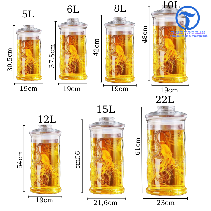 Bình Thủy Tinh Trụ Rồng  8 Lít (Có Vòi)