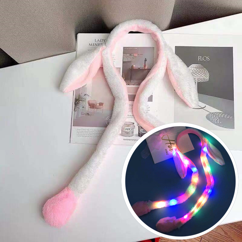 【Online】 Cute Glow Rabbit Ear Hat Headband Sweet Can Moving Bunny Ears Plush Hair Hoop Party Photo Props Headwear Gift YUEYING.
