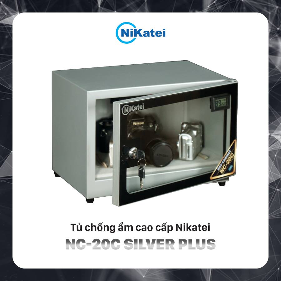 Tủ chống ẩm máy ảnh 20 Lít nhập khẩu Nikatei NC-20C, tủ hút ẩm 1 ngăn màn hình LED hiển thị % độ ẩm Drybox- Chính hãng bảo hành 5 năm