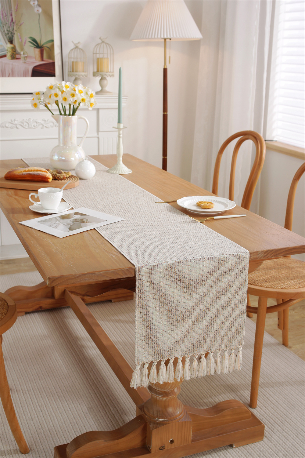 4/6/8/10 Seat Imitation Cotton Linen Table Runner 33x240 Simple Solid Color Handmade Tassel Table Runner Tea Table/shoe Cabinet Runner/bucket Cabinet Runner/bed Runner Home Decoration Fabric Art