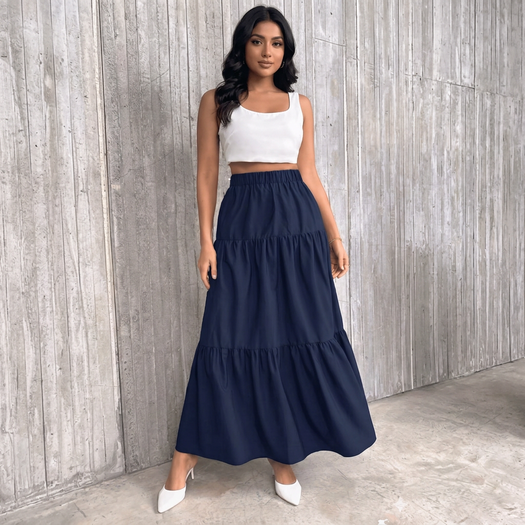 Premium Women’s Tiered Maxi Skirt - Elegant High-Waisted Flowy Long Skirt - Aesthetic Boho Streetwear Bottoms - Trendy Modest Flare Skirt for Women