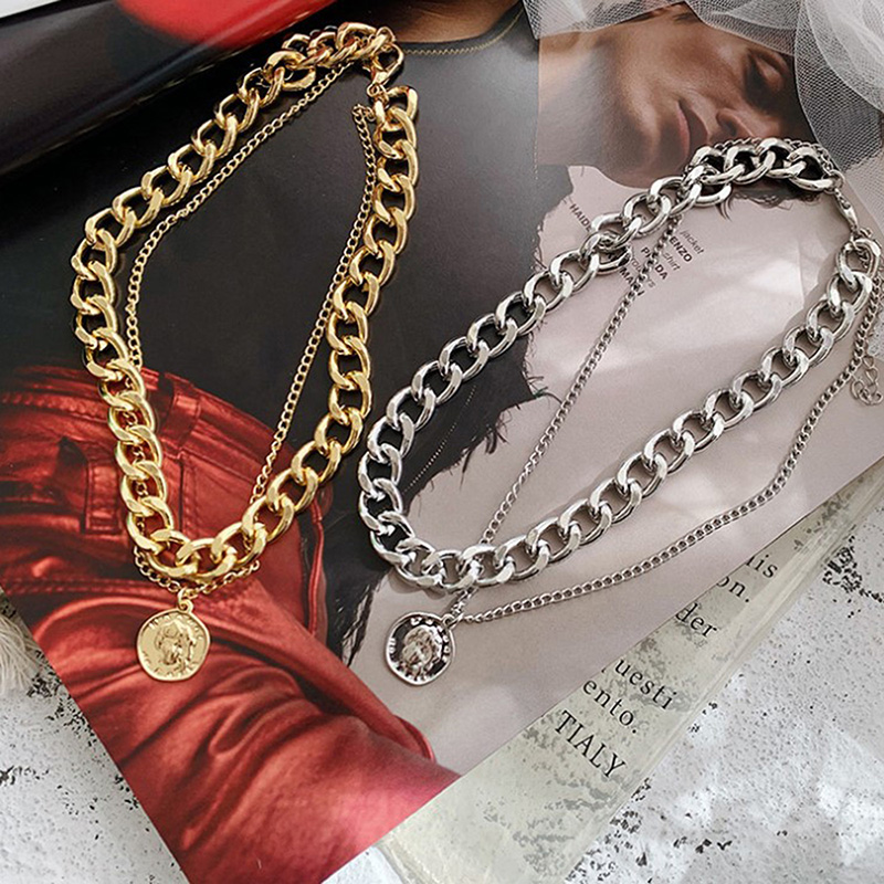 1pc Vintage Multi-layer Coin Chain Choker Necklace For Women Gold ...