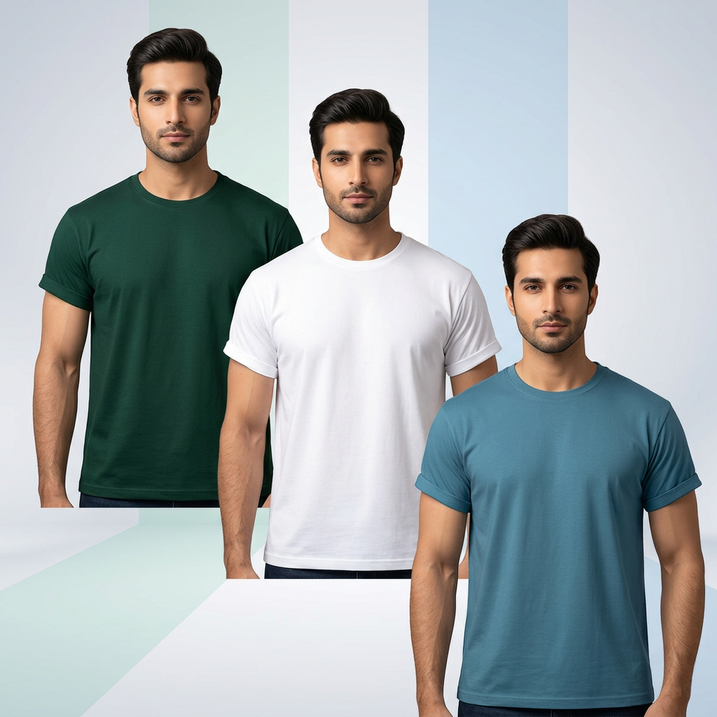 Effortless Summer Style - Complete Your Summer Outfit with a Solid Color T-Shirt Combo for Men, providing Comfort, Style, and Easy Maintenance.